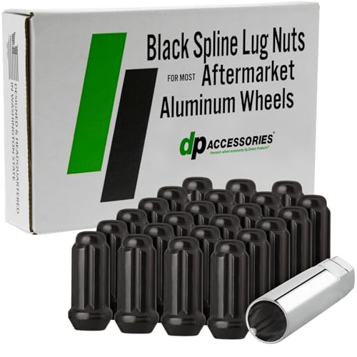 Image of DPAccessories Lug Nuts Compatible with 2018-2025 Jeep Wrangler | Black Spline Style | Aftermarket Aluminum Wheels Only | Set of 23 Wheel Nuts & 1 Tool | DJEWRA04A-BK /1