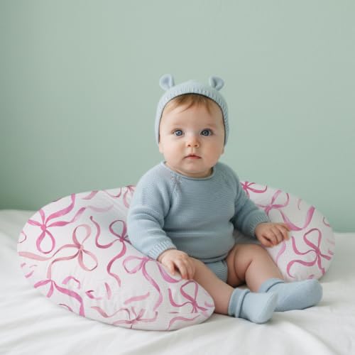 Image of Little Grape Land Muslin Nursing Pillow Covers 2 Pack, 100% Cotton Removable Breastfeeding Pillow Covers, Feeding Pillow Slipcovers for Baby Boys & Girls, (Bow)