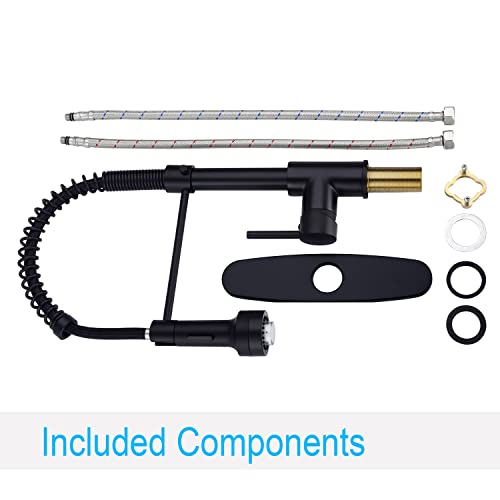 Bzoosiu Kitchen Faucet With Pull Down Sprayer, 17.65 Inch Solid Brass Commercial Spring Single Handle Led Kitchen Sink Faucet For Farmhouse Camper Laundry Utility Rv Bar Sinks, Matte Black #TOP5
