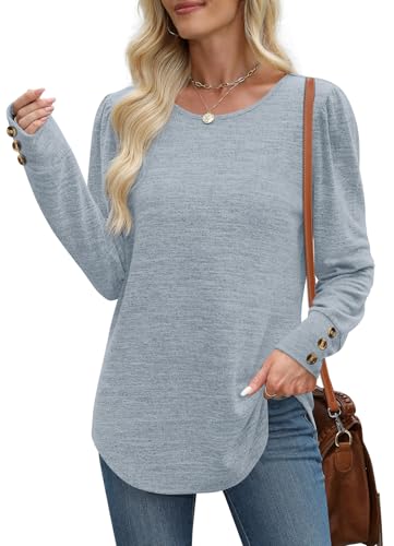 WIHOLL Long Sleeve Shirts for Women Buttons Cuff Tunic Tops Casual Fall Lightweight Sweaters Fashion 20252