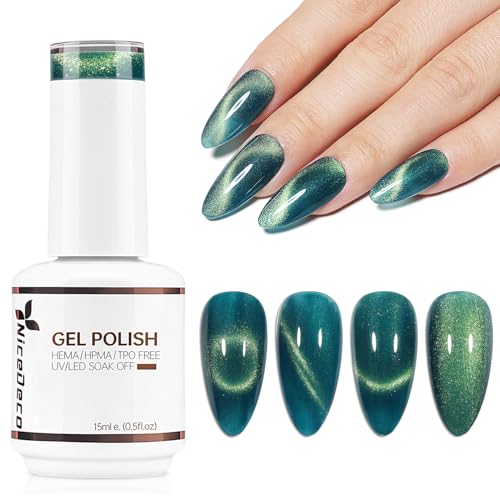 Nicedeco Esmalte Ojo Gato Semipermanente, Gel Ojo de Gato con Cambio de Color Magnético Meta-Cosmico Esmalte de Uñas de Gel Ojo de Gato para UV LED Nail Art Manicure Salon DIY- Vegano N313