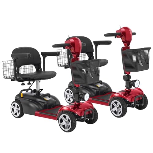 MS02 4 Wheels Mobility Scooter for Adults&Seniors, 15 Miles Range 350W Electric Powered Wheelchair Device with Extended Battery, Dual Baskets, Rotating Seat, Compact Duty Mobile for Elderly