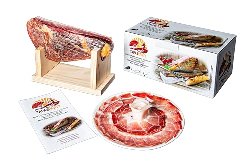 Tapas Party Mini Jamón Serrano 1 Kg Con Jamonero Y Cuchillo Set Gourmet Curado Tradicional Ideal Para Tapas, Regalos Y Fiestas Españolas
