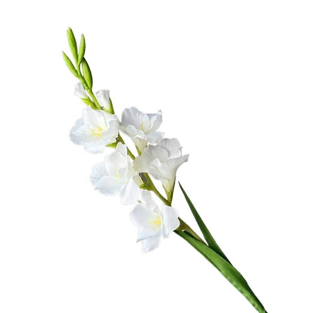 Huffa White 5-Head Artificial Gladiolus Orchids For Wedding Decorations And Floral Arrangements(White)