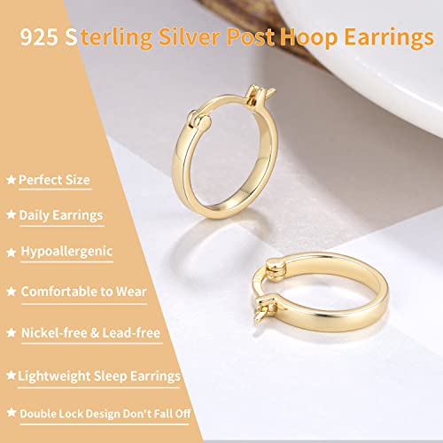 Jewlpire 925 Sterling Silver Post 14K Real Gold Plated Small Hoop Earrings For Women Girls, Hypoallergenic Lightweight 15Mm Cubic Zirconia Huggie Hoop Earrings Jewelry Gifts-Gold #TOP1