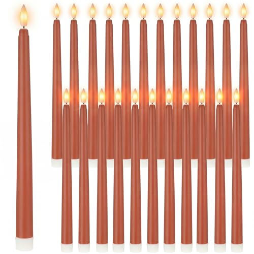 Image of Macarrie 24 Packs Flameless Taper Candles Battery Operated Fake 11 Inch Long Candlelight LED Flameless Candlesticks Flickering Tapered for Summer Fall Wedding(Brown)