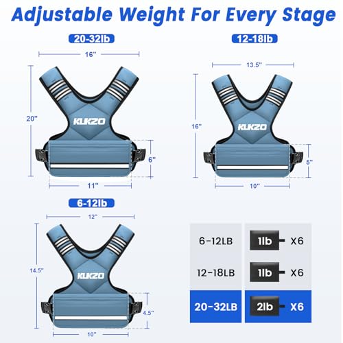 Image of Adjustable Weighted Vest Women /Men, 6-12lb /12-18lb /20-32lb Weight Vest with 6 Ironsand Weights for Strength Training Rucking Running Walking Fitness Workout