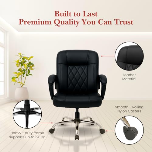 Image of activa Ergonomic Office Chair with Premium Leatherette & Padded Seat | Adjustable Height | Desk Chair for Work /Study | Chairs for Workstations (Galaxy, Jet Black)