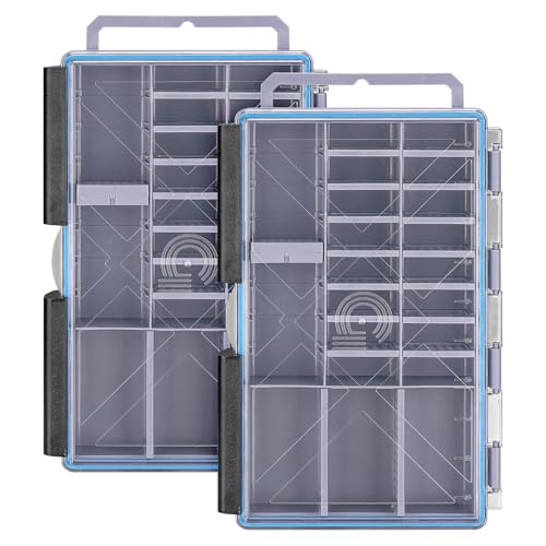 Gonex Tackle Boxes for Fishing 2-Pack Waterproof with Adjustable Compartments, Clear Portable Tackle Trays, Plastic Tackle Organizers with DIY Dividers for Lures Hooks & Bass Gear, 3600, Gray