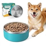 IKITCHEN Dog Bowl for Food and Water, 64 Oz Stainless Steel Pet Feeding Bowl, Durable Non-Skid Double Wall Insulated Heavy Duty with Rubber Bottom for Medium Large Dogs (64 Ounces/8 Cup, Lakeblue)