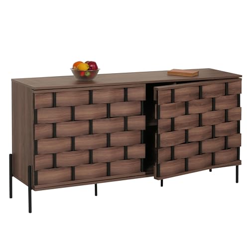 Mendler Sideboard HWC-M44, Kommode Schrank Anrichte, 3D-Flecht-Design Push-to-Open Türen 152x80x40cm, braun