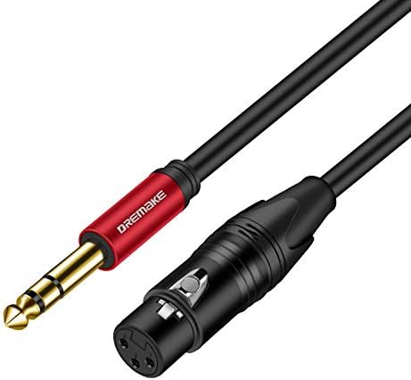 6FT Balanced XLR to 1/4 Audio Cable, DREMAKE Jack 6.35mm (1/4 inch) TRS Male to XLR Female Signal Interconnect Mic Cable for Mixer, Audio Sound Consoles, Power Amplifier - Red