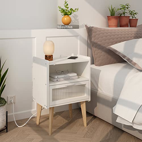 Mmeoluook Nightstand With Charging Station, Bedside Tables, End Table Side Table With 2 Tiers Storage Space, For Bedroom, Living Room, Whitemlbz07We #TOP1