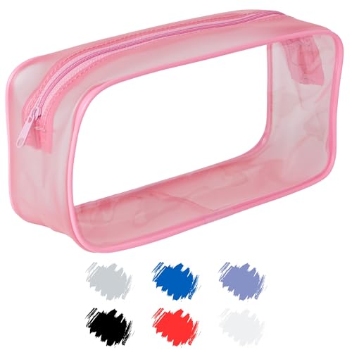 Soul Projekt Grande Rosa Estuche Transparente, Material Escolar y Papeleria, Vuelta al Cole, Estuche Transparente Escolar, Estuche Organizador para Maquillaje para Mujeres, Neceser Portátil