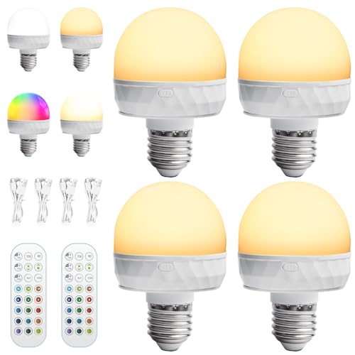 GBKDQQ Bombilla recargable con mando a distancia, 4 unidades de material de PC, bombilla LED regulable E27, bombilla magnética RGB LED, bombilla con función de temporización, luz de emergencia para