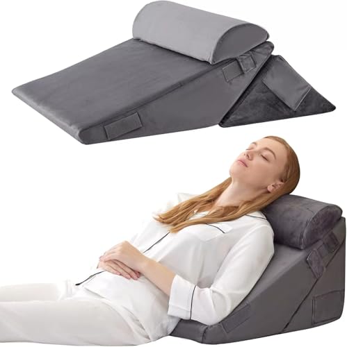 Bed Wedge Pillow Set Adjustable Wedge Pillow Headboard (3Pcs Grey)