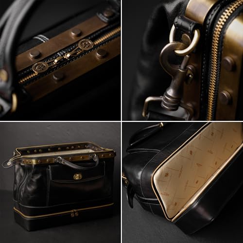 Image of Time Resistance Leather Doctor Bag Purse - Medical Briefcase - Vintage Handbag Handmade in Italy