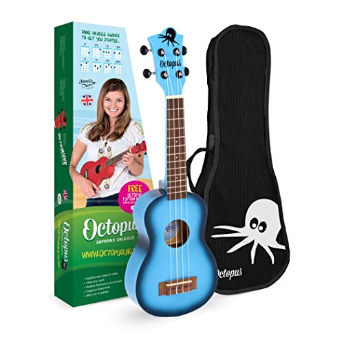 Octopus UK205-LBB Ukulélé soprano Bleu clair - Les Beatles, Paul McCartney, John Lennon, RIngo Starr, George Harrison Octopus UK205-LBB Ukulélé soprano Bleu clair