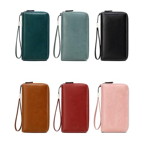 Wallet for Women Clutch RFID Blocking Leather Wristlet Purse Large Capacity Credit Card Holder Peacock Blue One Size(Black)3