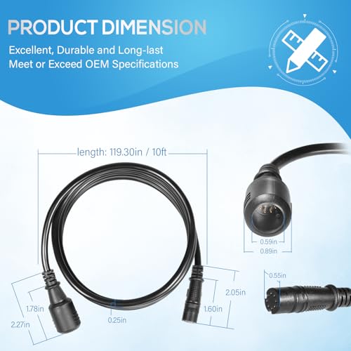 Image of Bonbo 000-14414-001 Extension Cable 10' for Lowrance TripleShot /SplitShot Transducer for Lowrance HOOK2 Series Fishfinder (10FT)