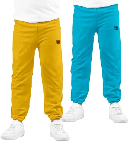 Image of KYDA Kids Boys Premium 100% Cotton Regular Fit Track Pants Soft Breathable Elastic Waist Casual Joggers Kids Playwear Everyday Comfort Wear-Pack of 2