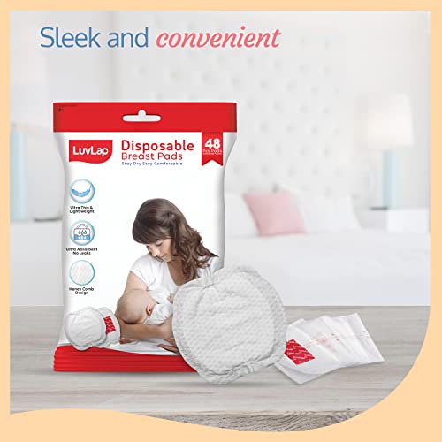 Image of LuvLap Ultra Thin Honeycomb Nursing Breast Pads, 48pcs, Disposable Maternity Pads, Highly Absorbent & Soft, Discreet Fit Breastfeeding pad, New Resealable Pack (Pack of 2)