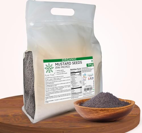 Image of Pure Tree Certified Organic Mustard Seeds Small | 5 Kg / 5000 g | Black Small Mustard Rai Seeds Small | Sasive seeds Whole Kali Rai Dana | Sarson dana Indian Spice Gluten Free