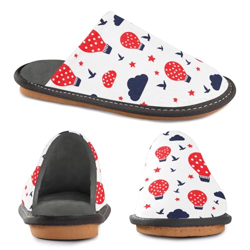 Hot Air Balloon Bird Fuzzy Slippers Soft Home Bedroom Slippers for Women Men House Shoes4