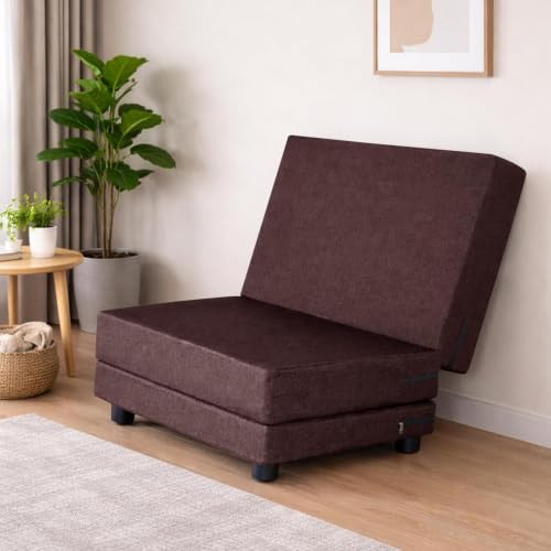 Image of Convertible 3 X6 Single Seater Sofa Cum Bed | Foldable Sofa Bed for Apartments & Studio Rooms (Brown Color, Leg Sofa)