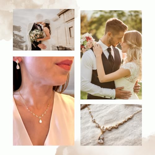 Conjunto de joyas para novia de oro collar ajustable 50cm pendientes boda mujer 7