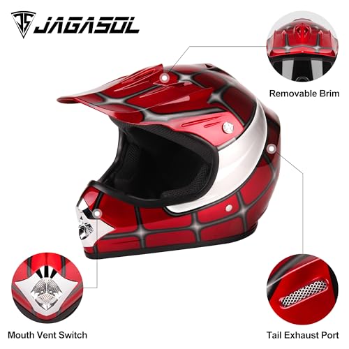 JAGASOL DOT Youth Motocross Offroad Street Dirt Bike Helmets for Kids 8-14,BMX MX ATV Helmet with Goggles DOT Approved (Red, Y-XL) by JAGASOL - Used condition - Image 2