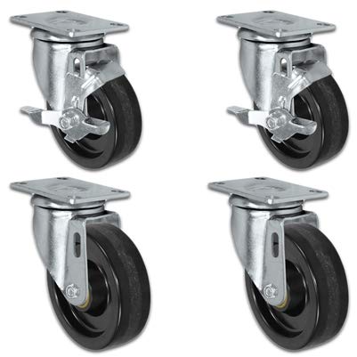 CasterHQ - 5" X 1.25" Light Duty Phenolic Wheel - 2 Locking Swivel Casters 2 Swivel - Set of 4-1,400 lbs Cap per Set of 4