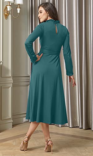 Image of KOH KOH Womens Long Sleeve Semi Formal Work Elegant Pockets Mini Midi Dress