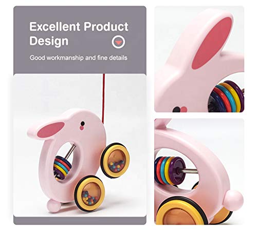 Pull Along Rolling Animal Toy [Updated Design-Without Beads In Wheels]- 12 Months And Up Push & Pull Toys (Rabbit) Easter Bunny #TOP1