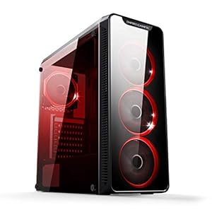 EMPIRE GAMING Warmachine – Gamer-PC-Gehäuse – Mittelgroßer Gehäuseturm ATX – 4 geräuschlose Lüfter – LED-RGB-Dual-Ring: Rückbeleuchtung mit 11 Modi – Front und Seite aus vorgespanntem Glas
