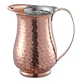 Glownary 64 oz Hammered Copper Stainless Steel Bell Pitcher with Ice Guard, Slender Design, 7 Inch Diameter