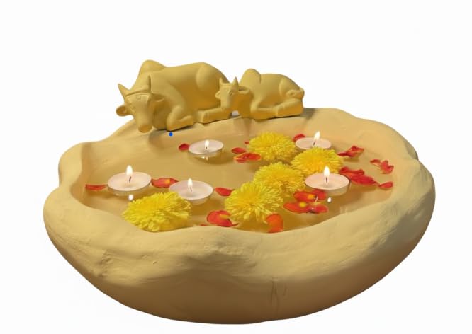 Image of eCraftIndia Animal Statues Decorative Urli Bowl for Home Decor (Resin) | Urli Set for Decoration Floating Flowers Tea Light Candle Holder | Diwali Decoration Items Gifts for Family and Friends