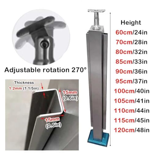 Postes de barandilla de acero inoxidable cuadrados de 80 cm 3