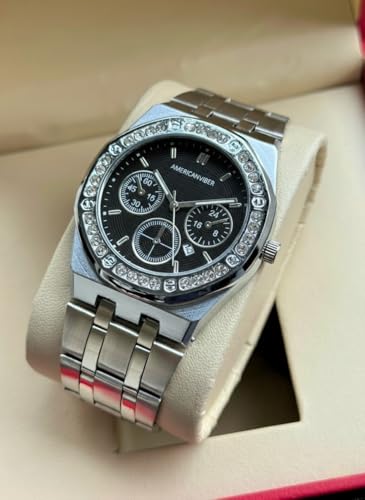 Image of AMERICANVIBER Diamond-Studded Men's Analog Watch with Adjustable Belt