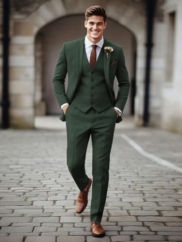 VENNYNG Men's Vintage Tweed Suits Daily Business 3 Piece Blazer Vest Pant Set Single Breasted Two-Buttons2