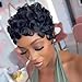 Rofa Beauty Pixie Cut Curly Wigs for Black Women Natural Black Short Layered Pixie Cut Human Hair Wigs With Bangs Full Machine Made No lace front Glueless Wig 1B
