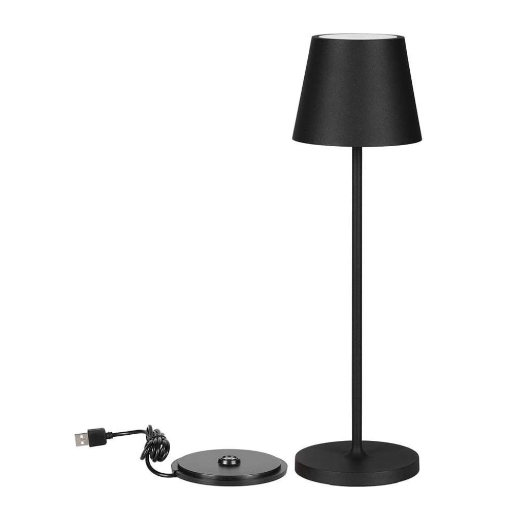 V-TAC Dimmbare LED Tischlampe Kabellos mit Touch-Bedienung - Wiederaufladbar Schwarz Lampe für den Innen und Draußen - Außenbereich IP54 - Hause Restaurant - 4400-mAh-Akku - Warmweiß 3000K