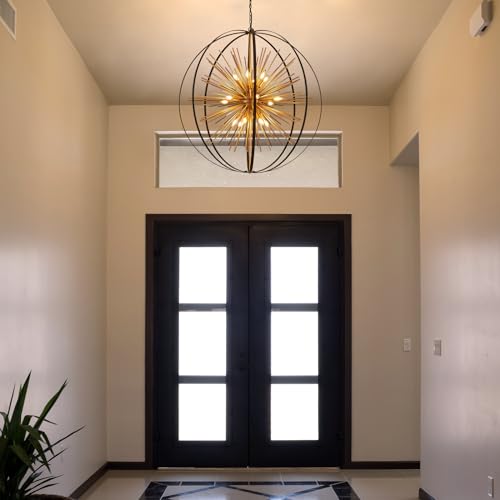 TACDANDM 43.3" Black Gold Large Globe Sputnik Chandelier, 18-Light Mid Century Modern Starburst Golden Solid Metal Satellite Light Fixture for High Ceiling Living Room Dining Room Stairway, E12 by TACDANDM - Image 6