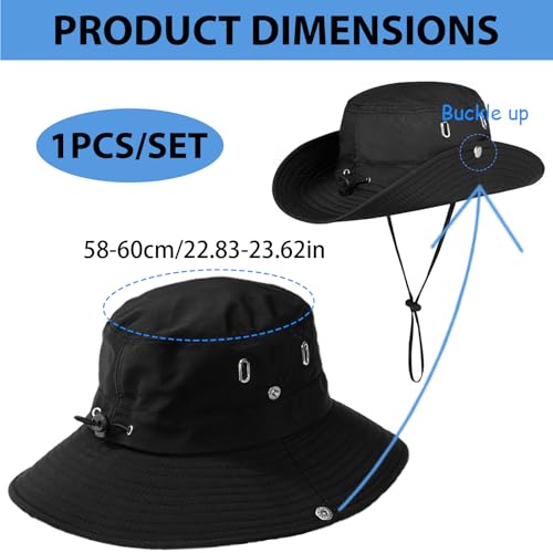 TENGWA Soleil Chapeau Extérieur UPF 50+ Homme Femme Noir Chapeau de Soleil à Large Bord Extérieur Respirant Protection Réglable de Pêche Large Bord Safari Casquette Mesh Respirant Hat – vue 2