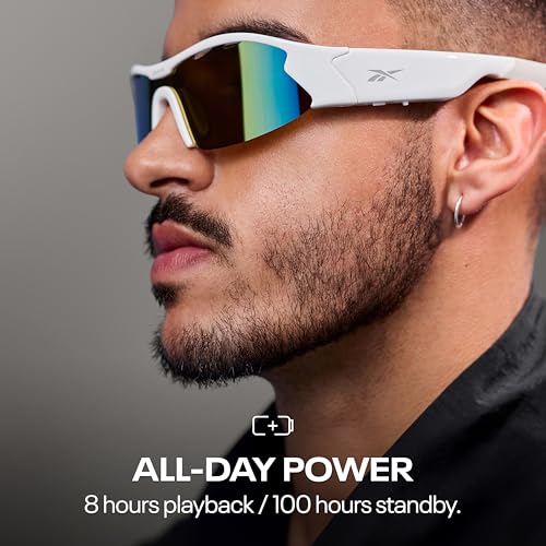 Image of Reebok Flash Smart Audio Sunglasses, Iridescent Mirror Polarized Lens, Unisex, HiFi Bluetooth Sport Glasses with UV Protection - Powered by Lucyd