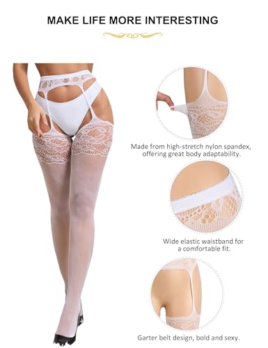 Image of Suspender Tights Stockings for Women Sexy Lace Pantyhose with Garter Belt Plus Size XS-5XL