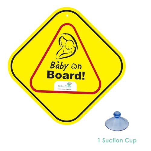Image of BabyMoo Triangular Baby On Board with Vacuum Suction Cup Clip Yellow - Weatherproof Car Decal - Adorable Design for Maximum Attention - Enhance Road Visibility - Easy to Apply and Residue