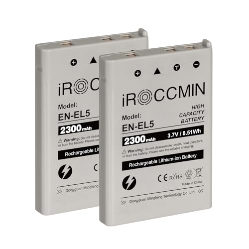 iROCCMIN 2Pcs 2300mAh EN-EL5 Replacement Battery for Nikon Coolpix 3700, 4200, 5200, 5900, 7900, P3, P4, P80, P90, P100, P500, P510, P520, P530, P5000, P5100, P6000, S10 Camera