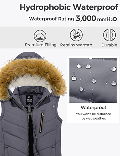 Wantdo Women's Windproof Thicken Vest Padding Puffer Vest With Hood (Dark Gray, Small) #TOP4
