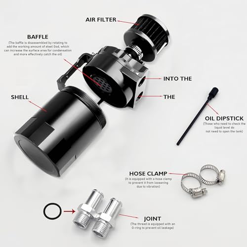 Ölauffangbehälter mit Luftfilter, 300ml Oil Catch Can, Aluminium Ölauffangbehälter, Oil Catch Tank, Auto Reservoir with Accessories, 3/8 Fuel Line Included(Schwarz)